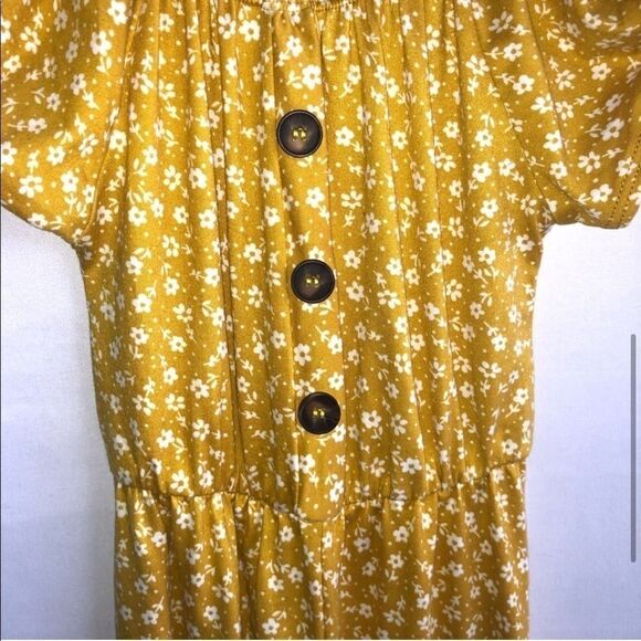 Kid's Heart & Arrow Mustard Yellow Floral Print Jumpsuit - Picture 6 of 9
